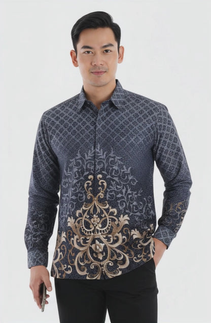 Men's Batik Shirt – Midnight Regal | Long Sleeves