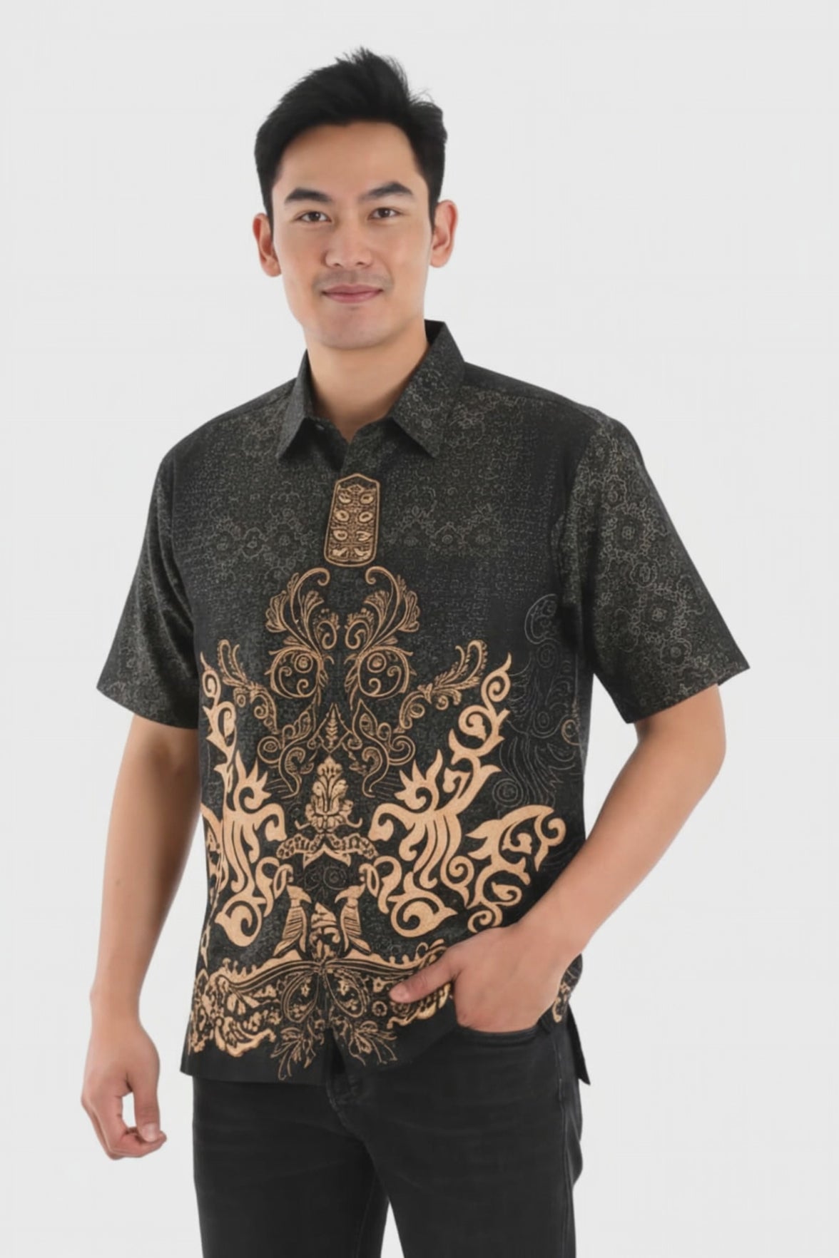 Men’s Batik Shirt – Obsidian Crest | Short Sleeves