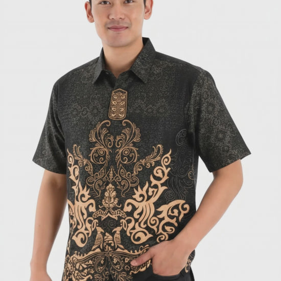 Men’s Batik Shirt – Obsidian Crest | Short Sleeves