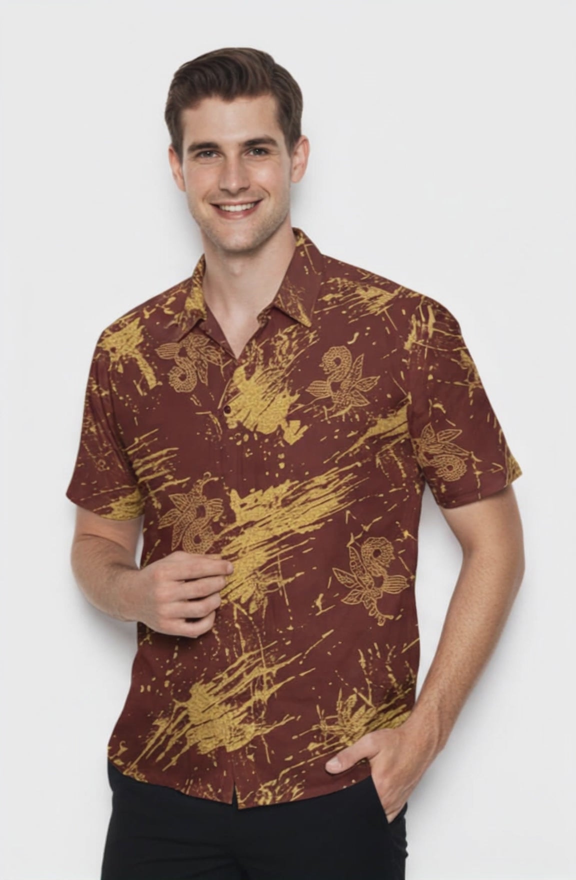 Men's Batik Shirt – Golden Maranta | Short Sleeves | Batik Singapore