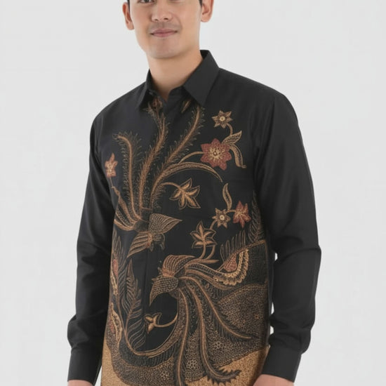 Men’s Batik Shirt – Golden Aviary | Long Sleeves