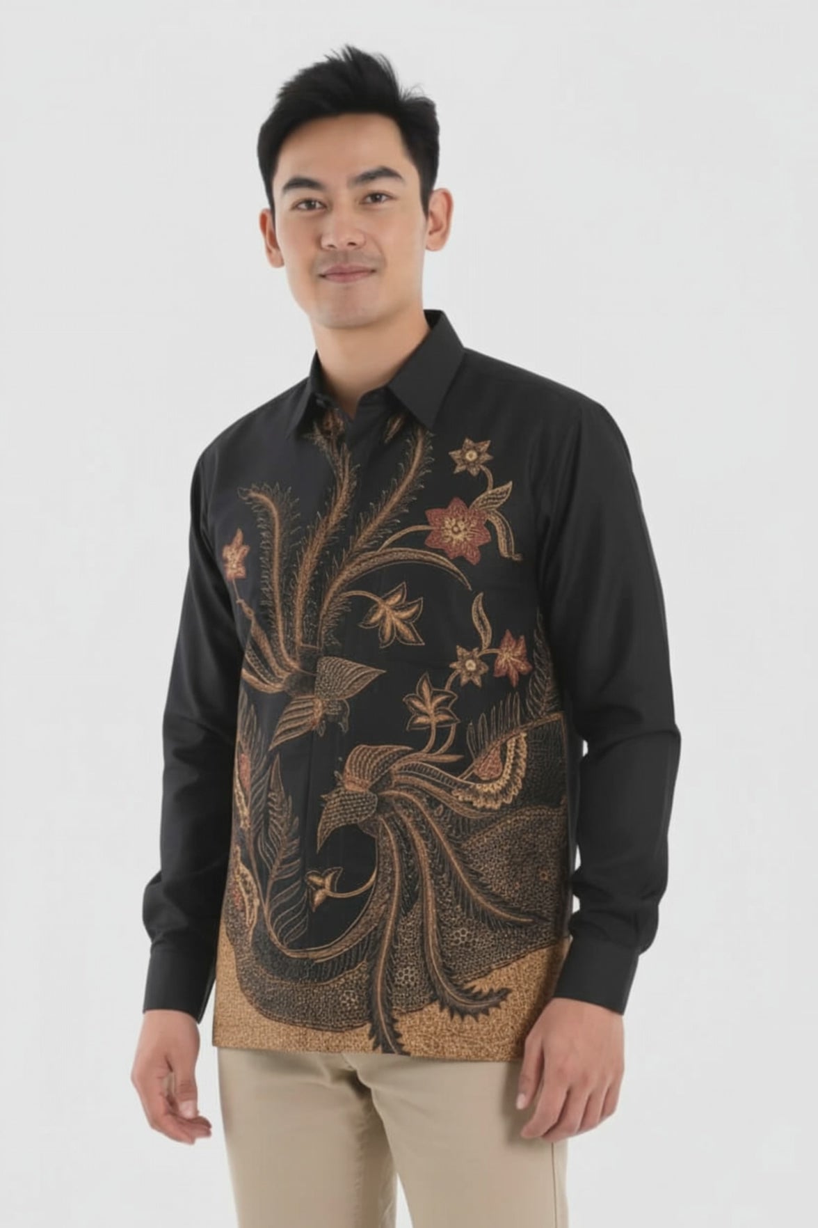 Men’s Batik Shirt – Golden Aviary | Long Sleeves