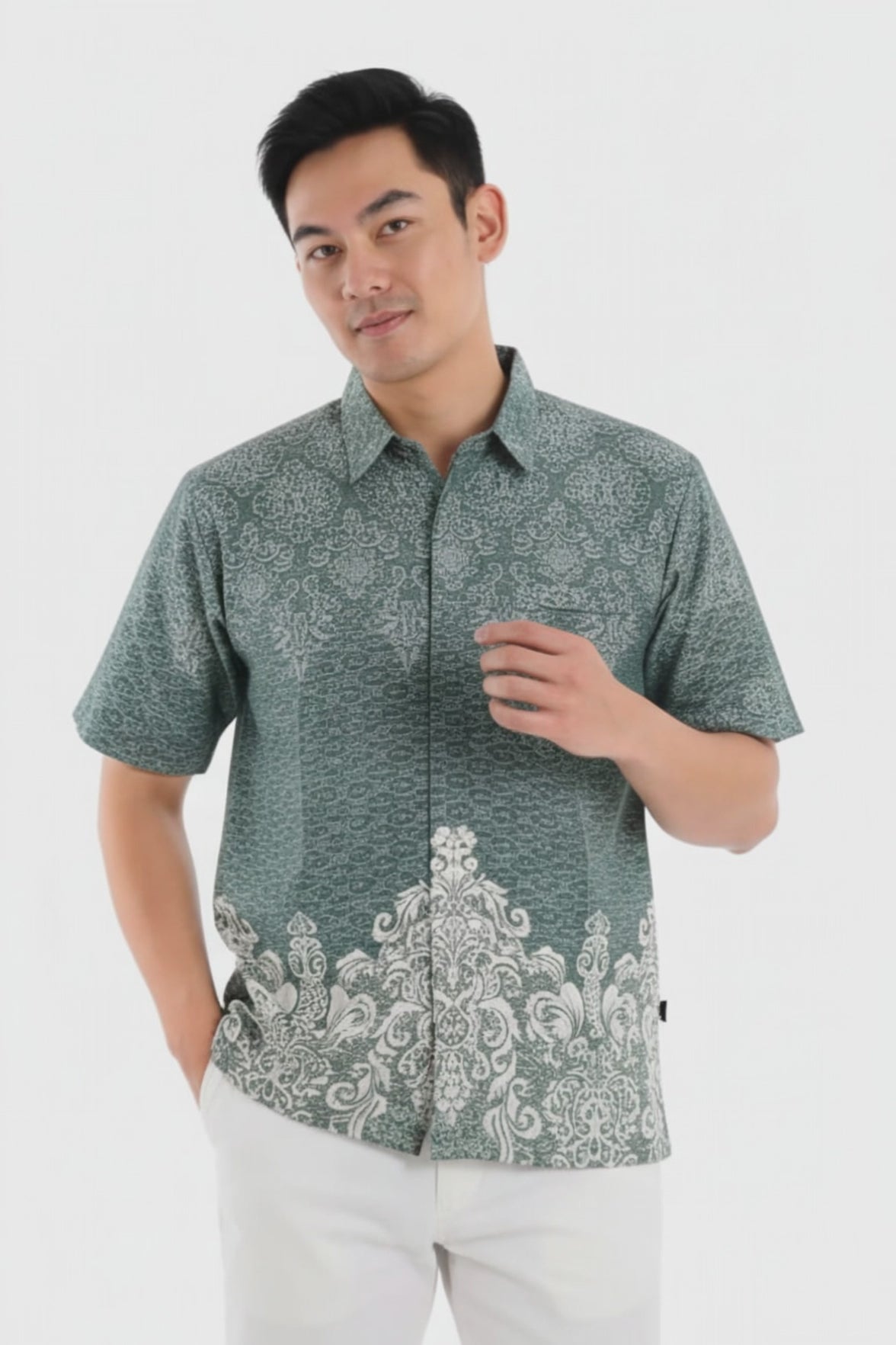 Men’s Batik Shirt – Sage Crest | Short Sleeves