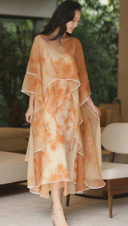 Women's Fusion Batik Dress - Tangerine