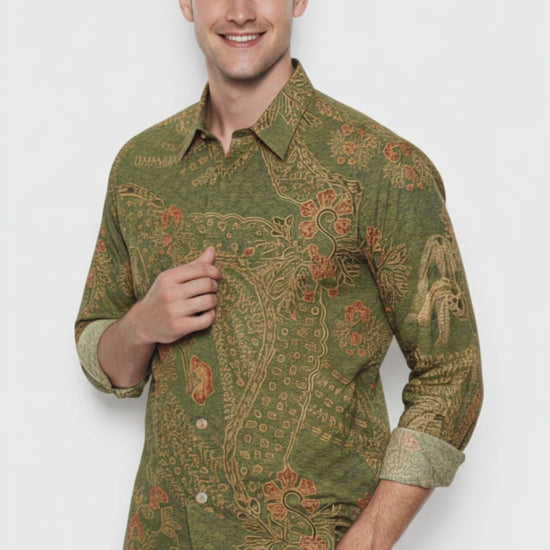 Men's Batik Shirt – Verdant Ember | Long Sleeves