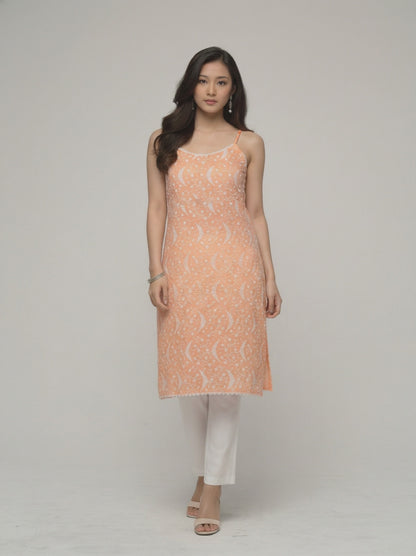 Women’s Batik Kurti – Peach Blossom Sleeveless