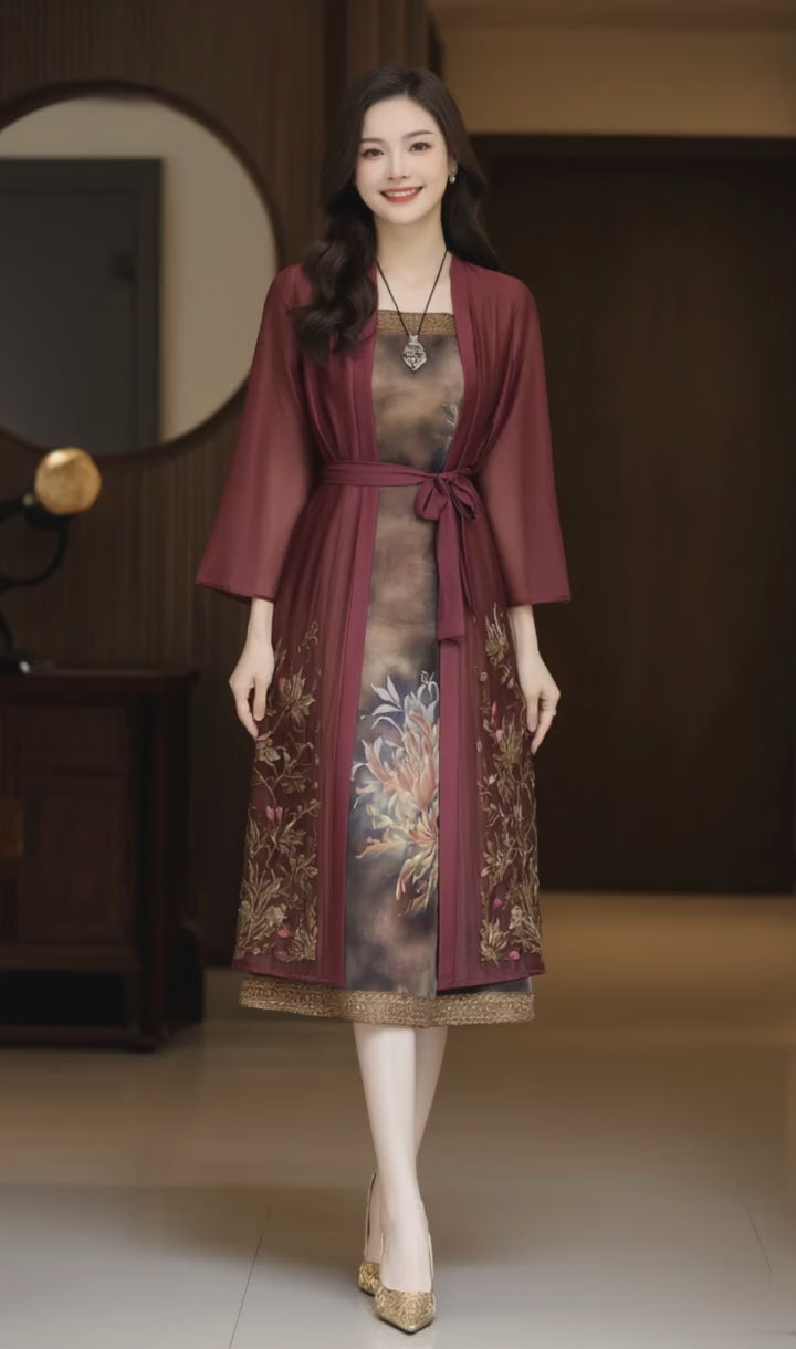 Women's Fusion Batik Dress - Crimson Bloom