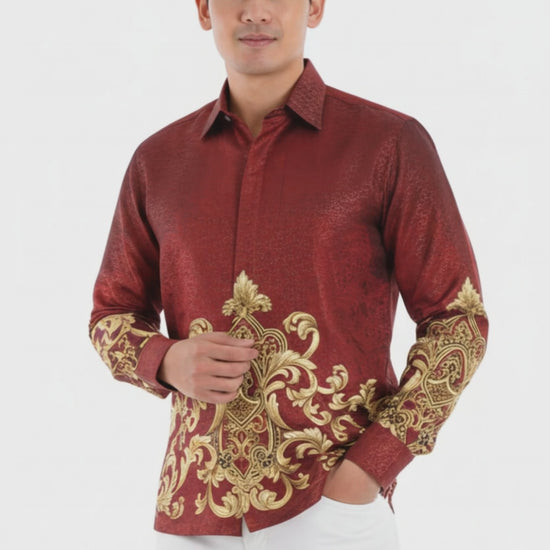 Men’s Batik Shirt – Crimson Regal | Long Sleeves