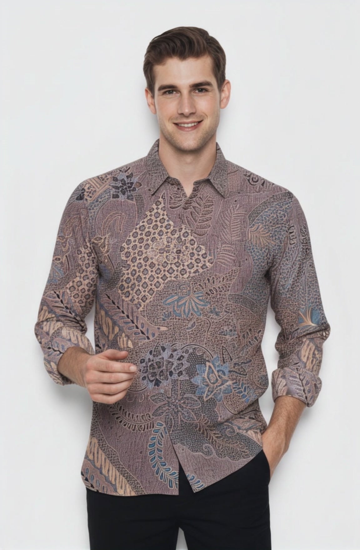Men's Batik Shirt – Serene Bloom | Long Sleeves