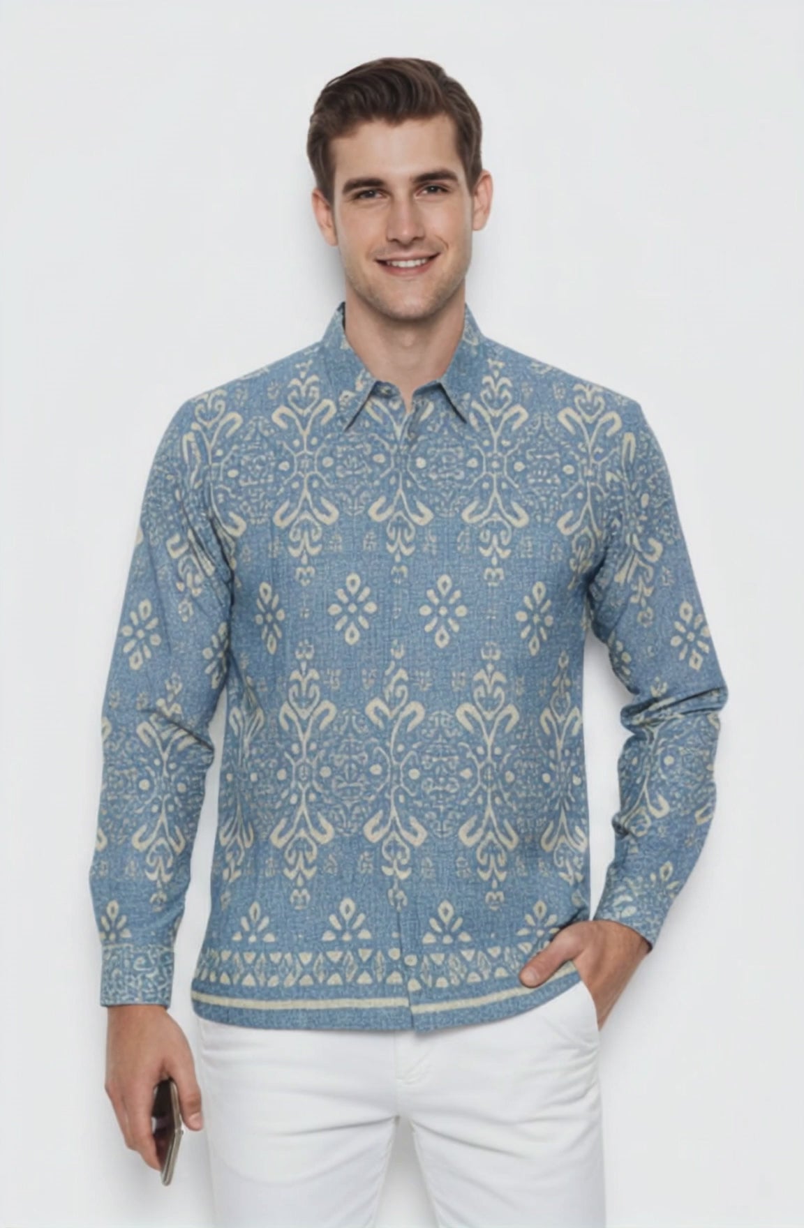 Men’s Batik Shirt – Celestial Ivory |Long Sleeves