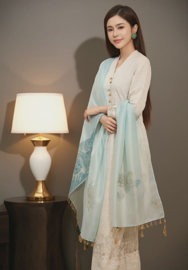 Women's Fusion Batik Kebaya Set - Ivory Rain - video
