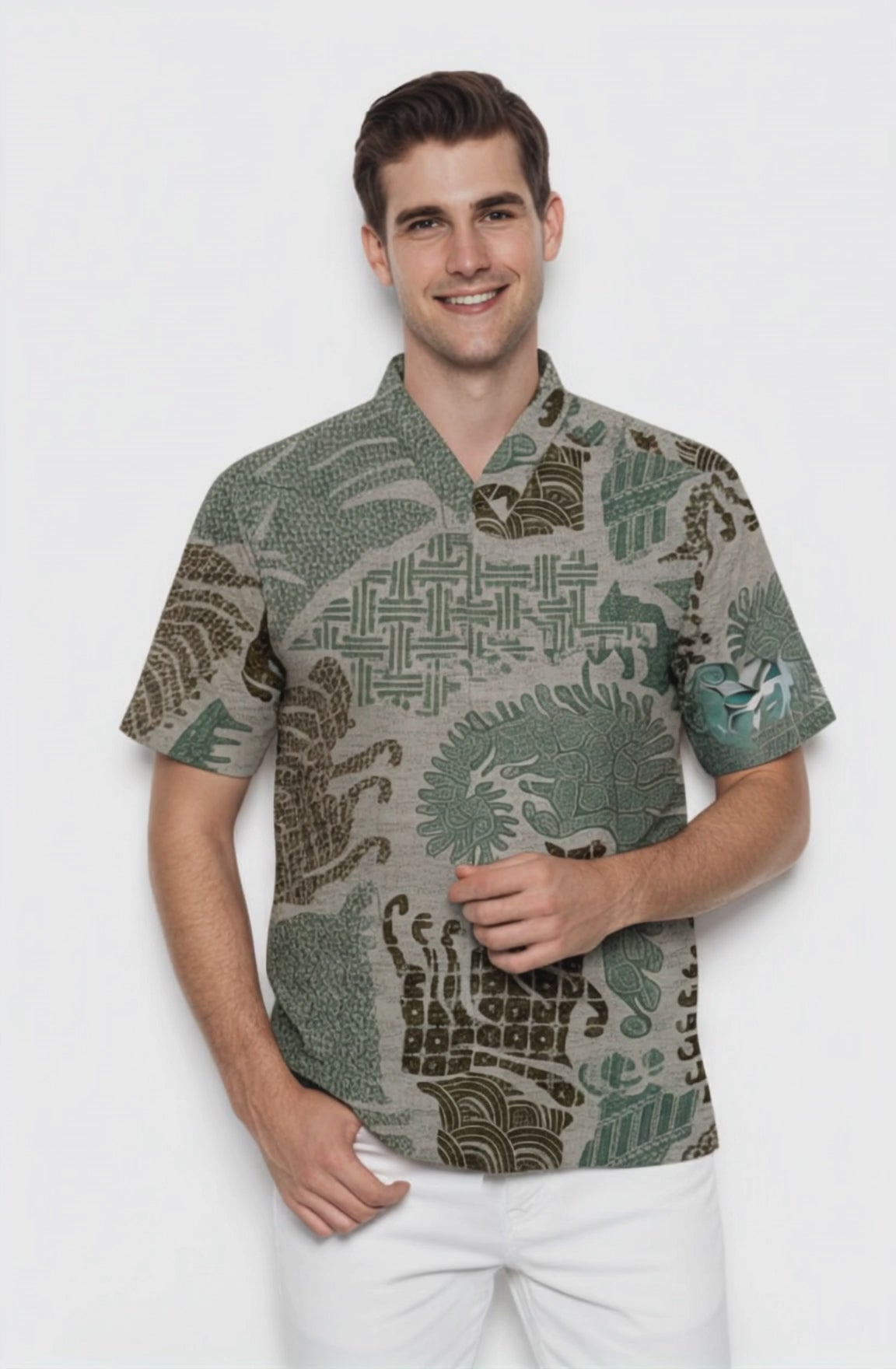 Men’s Batik Shirt – Forest Mosaic | Short Sleeve